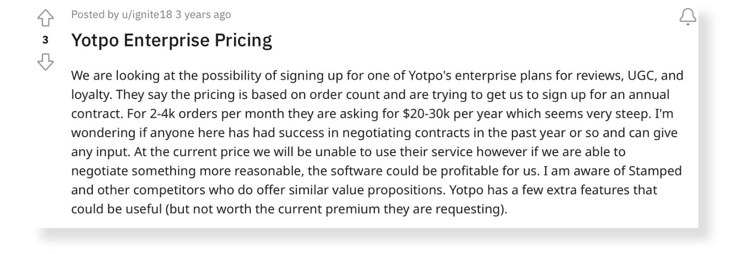 Yotpo enterprise pricing example